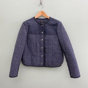 J Crew Quilted Fencing Jacket Donegal Herringbone Womens 8 Blue Preppy Outdoor